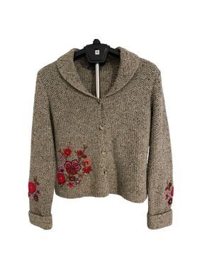 Vintage Northern Isles Collection Floral Appliqué Button Front Cardigan Size M